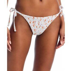 48$ Aqua Tie Side Smocked Bikini Bottom Size XL White Multicolor